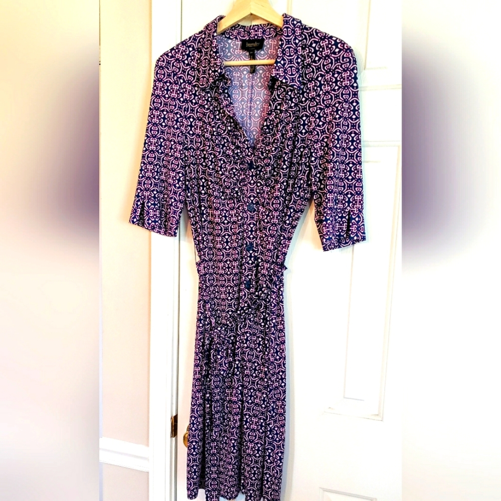 Laundry By Shelli Segal Blue and White Wrap Dress